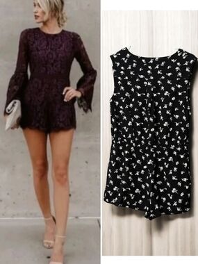 The Impeccable Pig Black Floral Sleeveless Romper